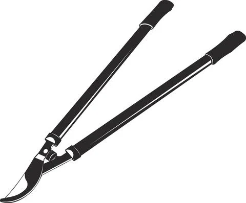 Scissors for pruning trees. Agricultural tools. Black flat symbol. Stock Illustration