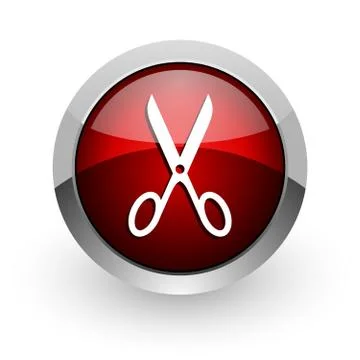Scissors red circle web glossy icon. Stock Illustration