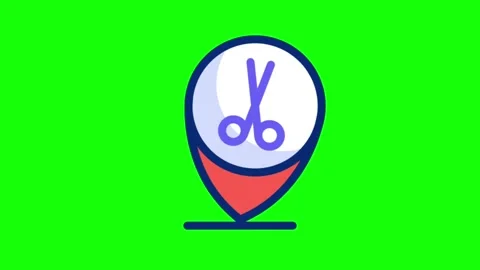 Scissors saloon location pin icon animated on green screen background Stock Footage 314004267
