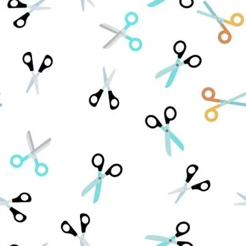 Scissors, School Stationery Seamless Pattern Stock Illustration