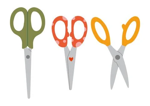 Scissors set, cartoon style. Cute stationery. Trendy modern vector illustra.. Stock Illustration