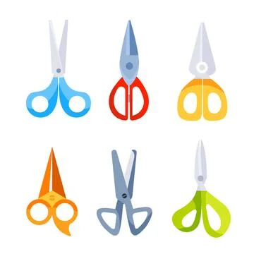 Scissors set with handles. Stationery scissors. Grooming equipment for beauty Stock Illustration