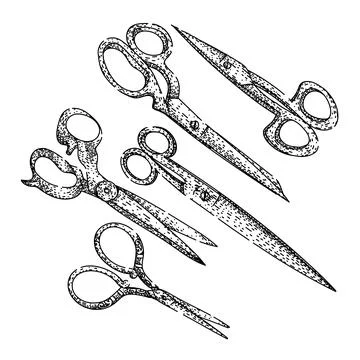Scissors set sketch hand drawn vector Stock Illustration