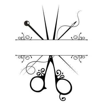 Scissors with a sewing needle and thread pattern. Banner for sewing Stockillustratie