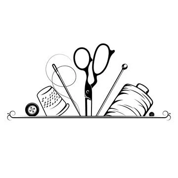 Scissors sewing needle and thread frame design Stock Illustration