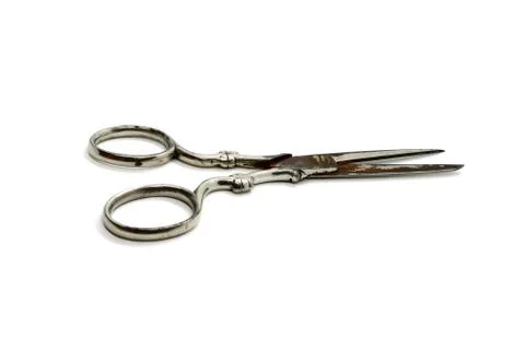 Scissors sharp open retro isolated on white background. Stock Photos