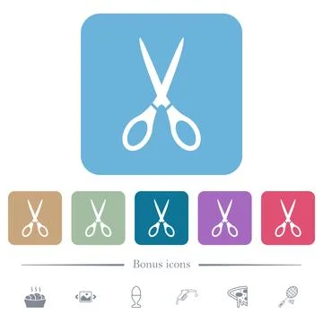 Scissors solid flat icons on color rounded square backgrounds Illustrazione stock