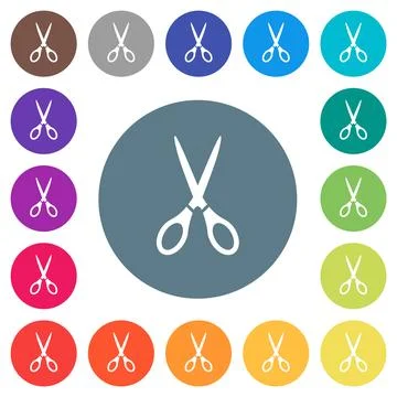 Scissors solid flat white icons on round color backgrounds イラスト素材