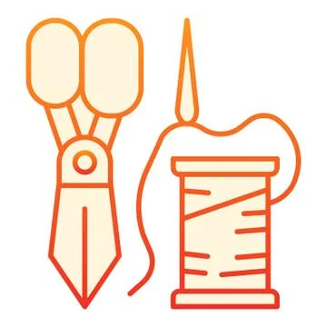 Scissors, spool and needle flat icon. Sewing red icons in trendy flat style Stock Illustration