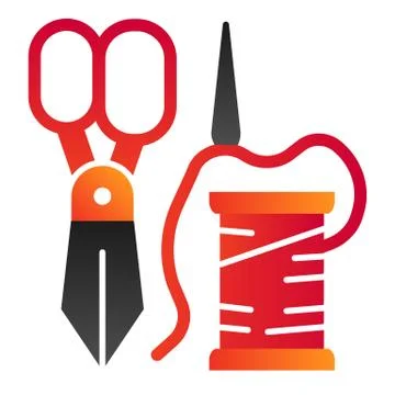 Scissors, spool and needle flat icon. Sewing color icons in trendy flat style Stock Illustration