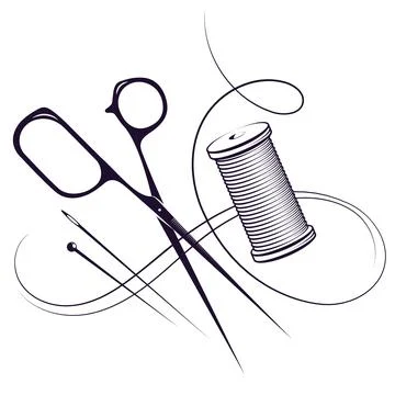 Scissors spool of thread and needle Stock Illustration