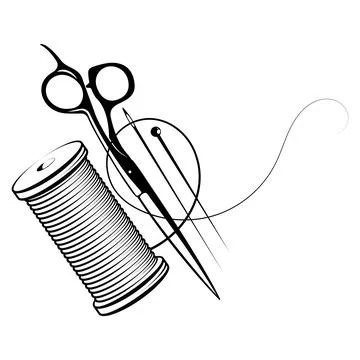 Scissors spool of thread and sewing needle. Design for sewing Stockillustratie