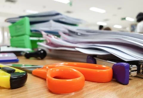 Scissors stapler and cutter design on office background concept. Foto stock