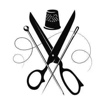 Scissors thimble and needle and thread design Stockillustratie