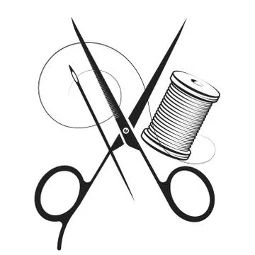 Scissors thread needle symbol Stock Illustration
