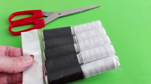 Scissors Thread: Sewing Essentials in Focus Stock-Footage 308300702