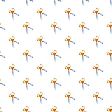 Scissors watercolor seamless pattern for crafting and school Stock Illustration