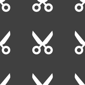Scissors web icon. flat design. Seamless pattern. Illustrazione stock