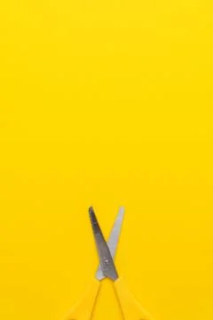Scissors on yellow back Stock Photos