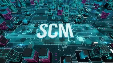 SCM with digital technology concept Illustrazione stock