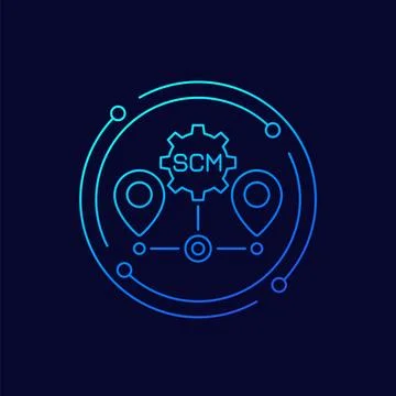 SCM icon in linear design, Supply chain management Stock Illustration