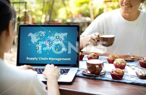 SCM Supply Chain Management concept Modern people doing business, graphs an.. Stock Photos