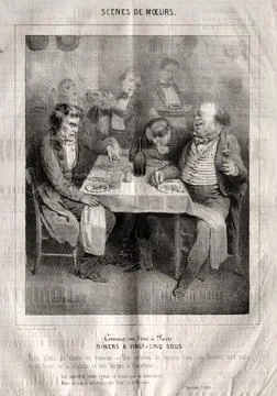 Scnes de moeurs: Comme ou dine  Paris. Diners a vingt-cing sous. Trois plat.. イラスト素材