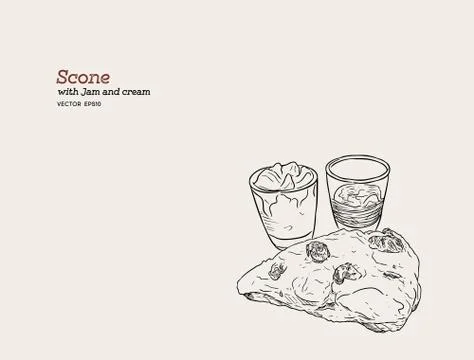 Scone with cream and jam vector. Stock Illustration