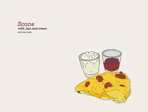 Scone with cream and jam vector. Stock Illustration
