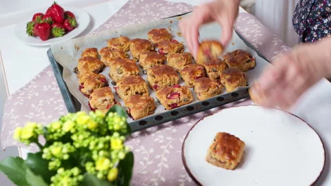 Scones, British instant bread are placed on a plate. Video stock 156741417