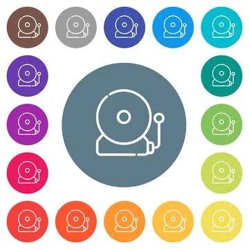 Scool bell outline flat white icons on round color backgrounds Stock Illustration