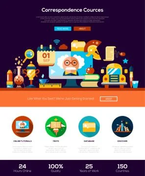 Scool, education website header banner with webdesign elements Stock Illustration