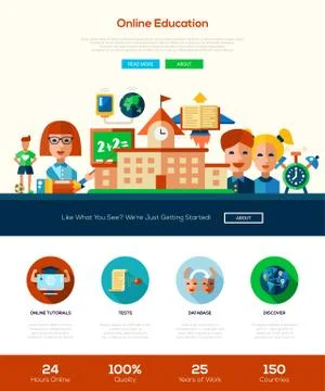 Scool, education website header banner with webdesign elements Stock Illustration