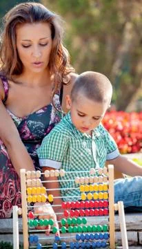 Scool mather son park spring Stock Photos