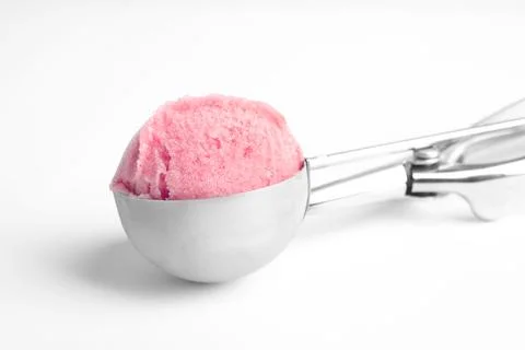 Tasty Pink Ice Cream Scoop Background Stock Photo by