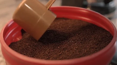 Scooping Dark Delicious Coffee Grounds Stock Footage 76199342