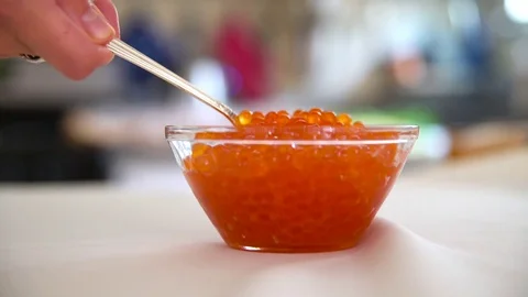 Scooping Red Caviar 2 Slowmo Stock Footage 77330510