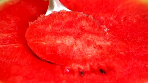 Scooping red watermelon,  in studio Chiangmai Thailand. Stock Footage 269625123