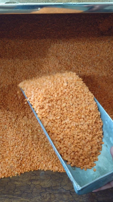 Scooping Yellow Split Mung Lentils, First Person POV - 4k Vertical Footage Stock Footage 348133706