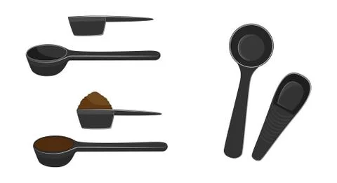 Scoops empty and full of ground coffee, front and side view. Stock Illustration