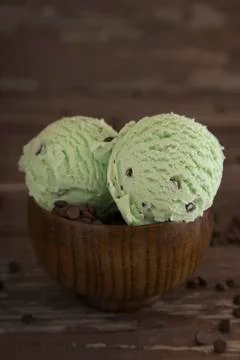 Scoops of Mint Chocolate Chip Ice Cream Stock Photos