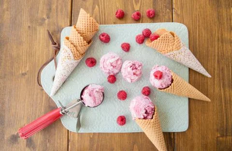 Scoops of raspberry ice cream Stock Photos