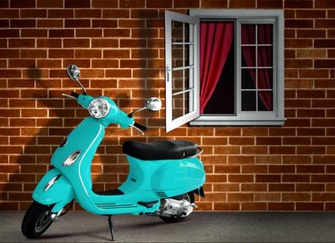 Scooter with brick wall background Stock Photos