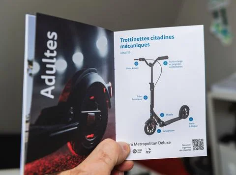 Scooter catalog page for adults with specifications Stock Photos