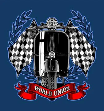 Scooter checkered flag background in maroon Stock Illustration