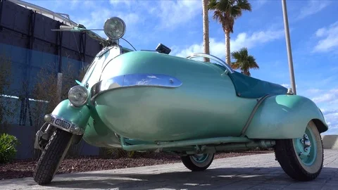 Scooter classic with attached sidecar Stock Footage 83310904