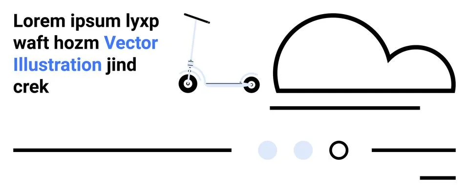 Scooter, cloud, and abstract lines with placeholder text and dots in black an イラスト素材