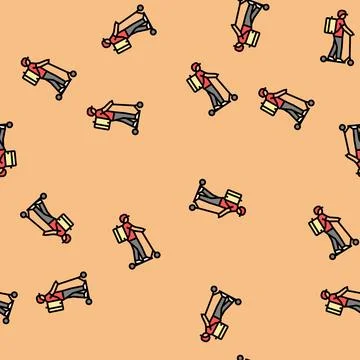 Scooter courier vector seamless pattern Stock Illustration