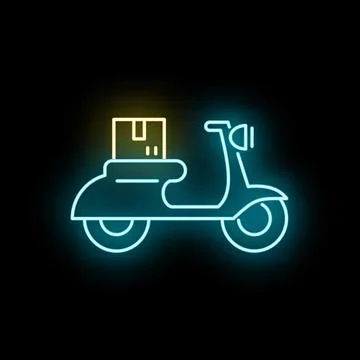 Scooter delivering package with glowing neon lines 스톡 일러스트