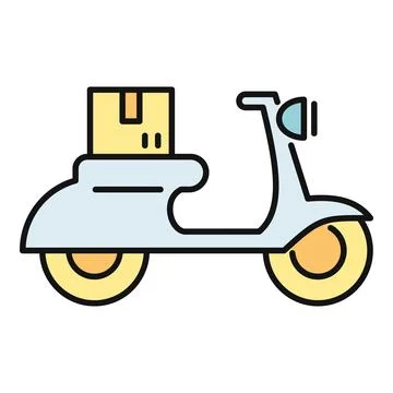 Scooter delivering parcel box for quick shipping service 库存插图